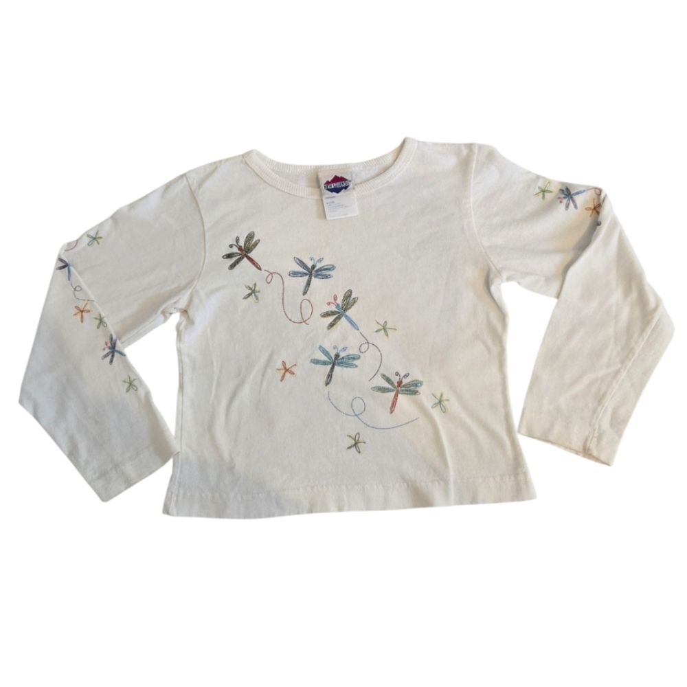 Vintage Y2k White Long Sleeve Shirt with Dragonfly Design